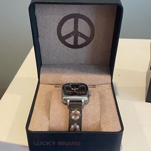Lucky Brand Floral Embroidered Watch - Silver and Green